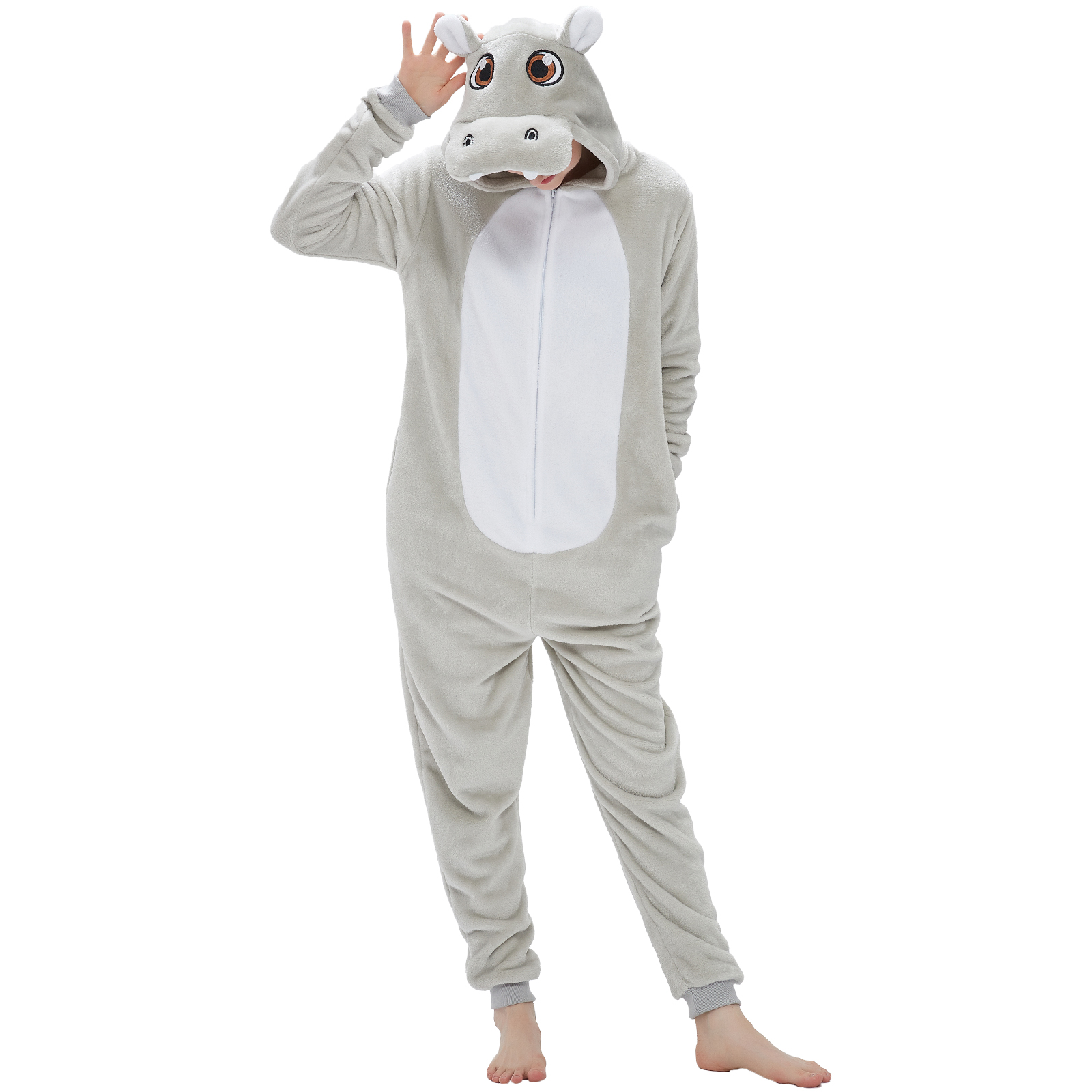 SWEETXIN Adult Halloween One-Piece Pajamas Hippo Cosplay Costume Suit for Women and Men SizeM
