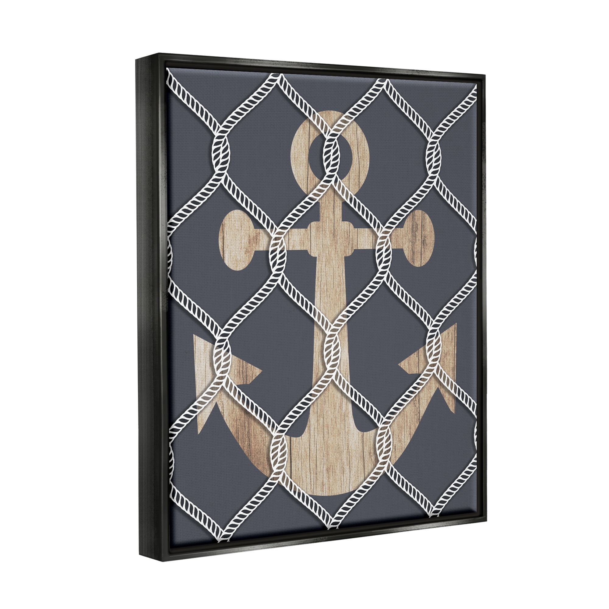 Stupell Nautical Anchor Linked Rope Landscape Painting Black Floater Framed Art Print Wall Art