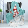 thumbnail image 4 of Snowman Soft Flannel Fleece Throw Blanket, Winter Time Snow Silhouette with a Bird and Branches Happy Christmas Design, Cozy Plush for Indoor and Outdoor Use, 50" x 70", Multicolor, by Ambesonne, 4 of 5