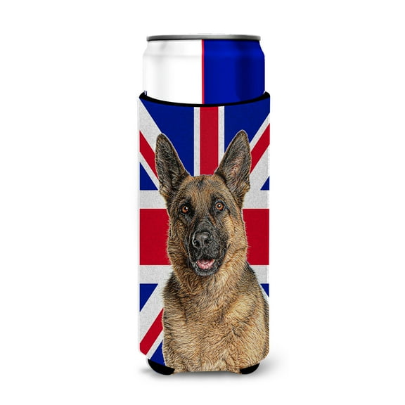 German Shepherd with English Union Jack British Flag Ultra Hugger for slim cans