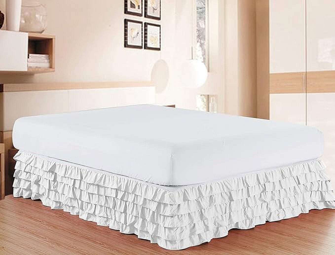 Elegant Comfort 1500 Series Microfiber Multi-Ruffle Bed Skirt, Wrinkle and Fade Resistant, 15-Inch Drop, California King, White