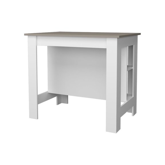 Xukmct Wood Kitchen Island with 3 Open Shelves, White Gray
