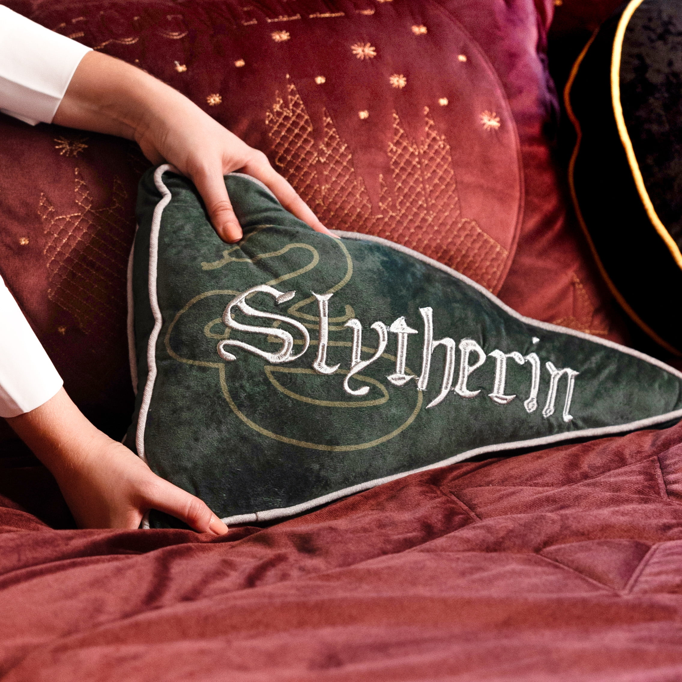 Harry Potter Slytherin Stone Washed Velvet Pennant Pillow 18"