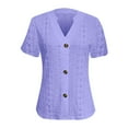 thumbnail image 2 of Kilaqueen Hollow Out Womens Blouses Casual Eyelet Embroidered Short Sleeve Summer Tops Lace Button Down Shirts Dressy Eyelet V Neck Blouse, 2 of 5