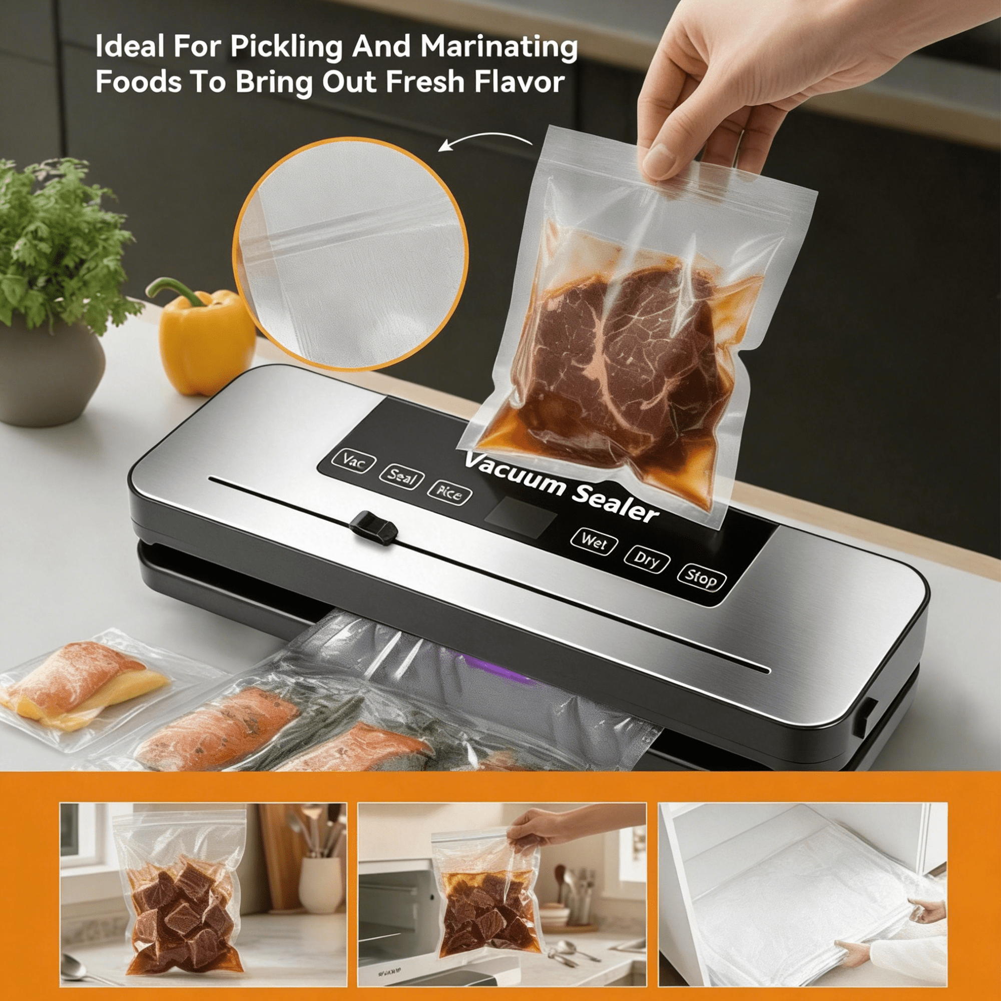 Food Vacuum Sealer Machine, 8-in-1 Multifunction, 10s Fast Sealing for Dry & Moist Food, Compact Design with Built-in Cutter & 10 Vacuum Bags,White
