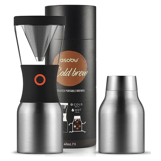Asobu Coldbrew - Cafetera portátil con aislante al aspiradora (acero inoxidable 18/8, sin BPA), Plat