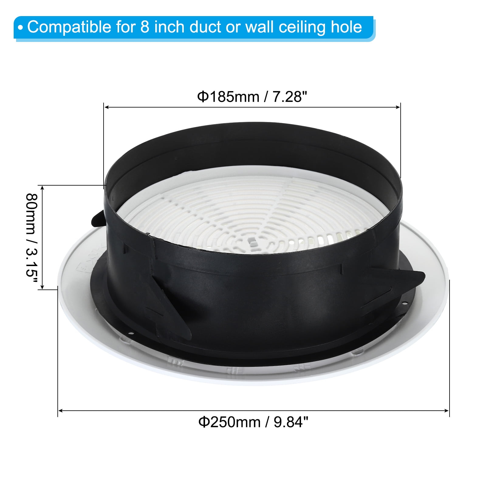 Uxcell 8 Inch Round Air Vent, Adjustable Ceiling Diffuser Grill Cover ABS Louver Soffit Vent with Screen White