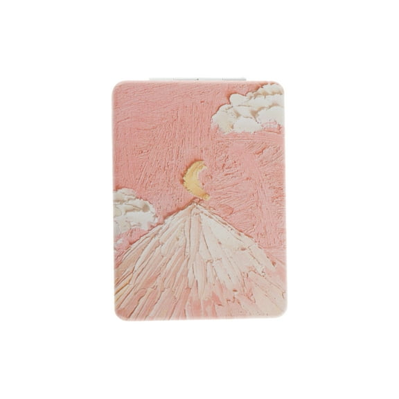 Unique Bargains 1 Pc Women Rectangular Hand-drawn Makeup Mirror for Travel Vacation Pink Metal PU Glass