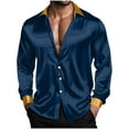 thumbnail image 5 of NTACZA Solid Men Shirts Casual Blue Disco Long Sleeve Button Down Shirt Classic Fit Satin Party Men's Shirts XXL, 5 of 8