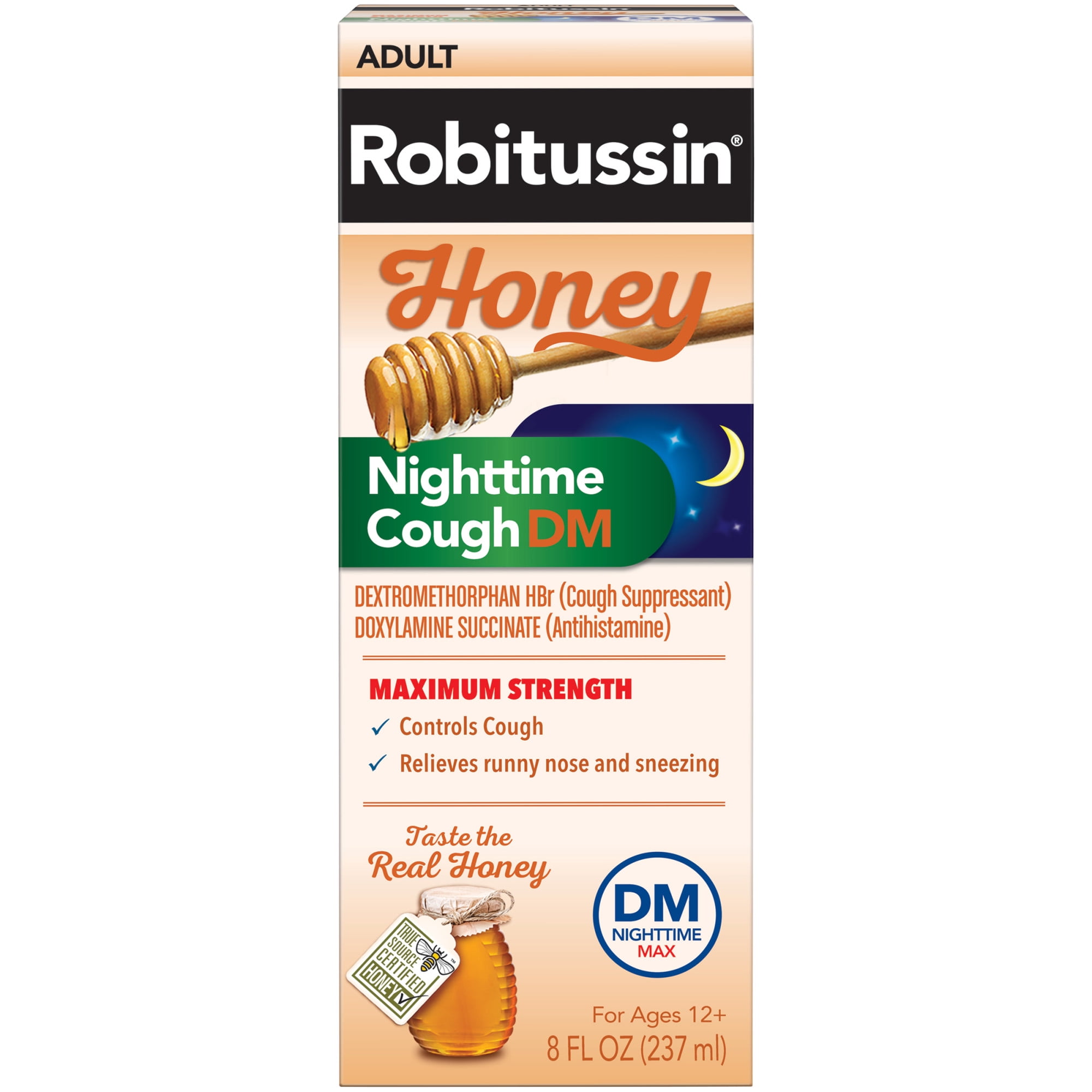 Robitussin Maximum Strength Honey Liquid Nighttime Cough DM - 8 fl oz