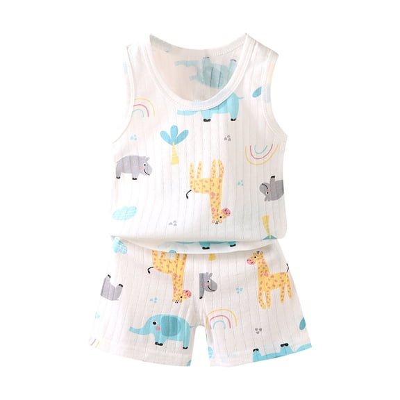 IFNWSV Girls Summer Outfits Kids Printing Comfortable Short Round-Neck Tank Sets for Kids Multicolor C 1-2Years