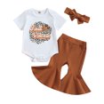 thumbnail image 5 of Douhoow 2pcs Baby Girl Thanksgiving Clothes Short Sleeve Pumpkin Romper Rib Flare Pants, 5 of 7
