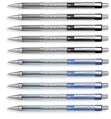 Pilot Retractable Ballpoint roller pens, Black & Blue colors Fine point, 10 Count