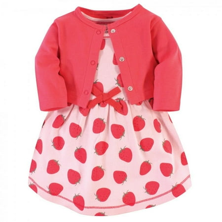 UPC: 0660168613735 | Touched by Nature Baby and Toddler Girl Organic Cotton Dress and Cardigan 2pc Set Strawberries 6-9 Months