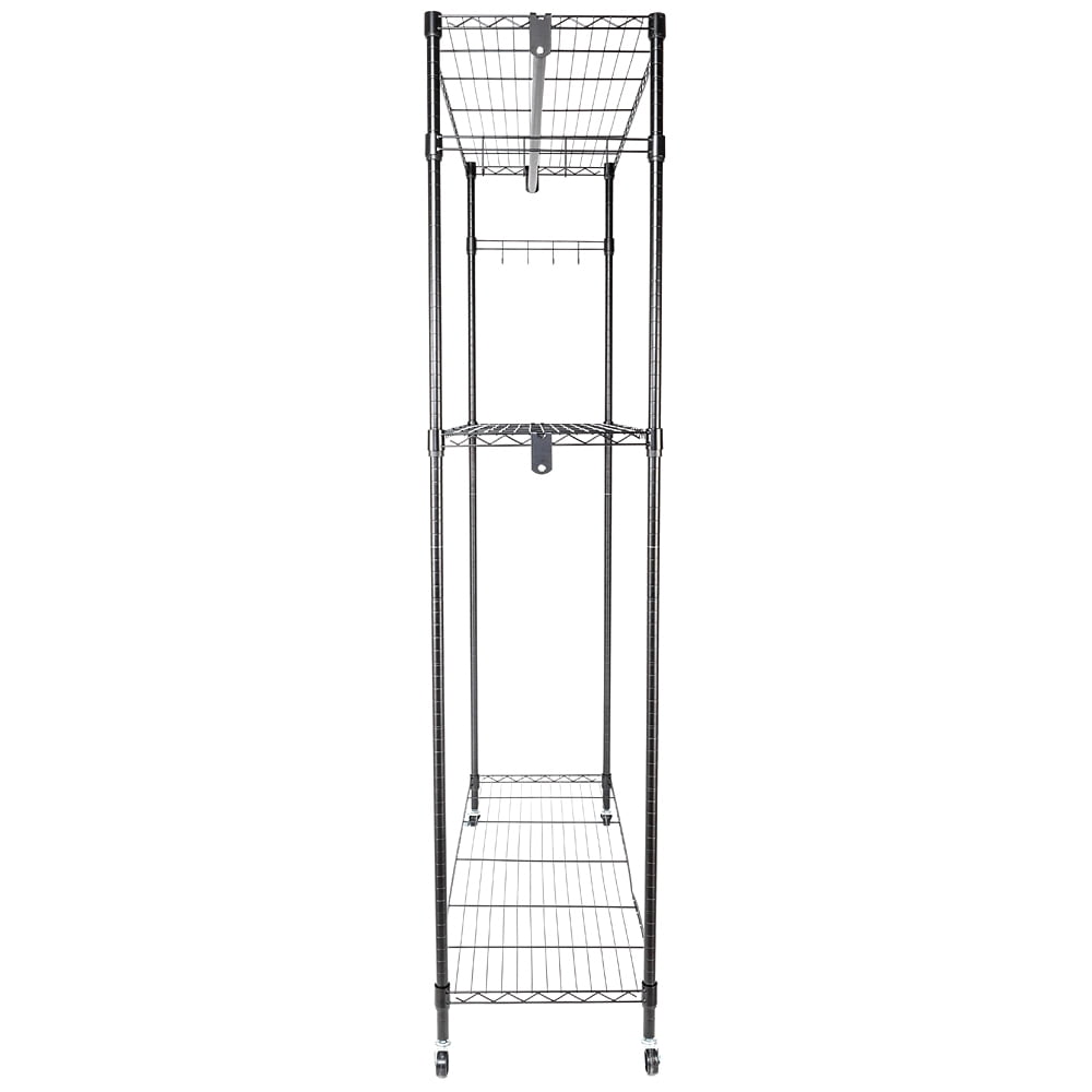 Kepooman 2 Tier Rod Clothes Garment Rack, Clothes Storage Hanger Shelf Hooks, Black