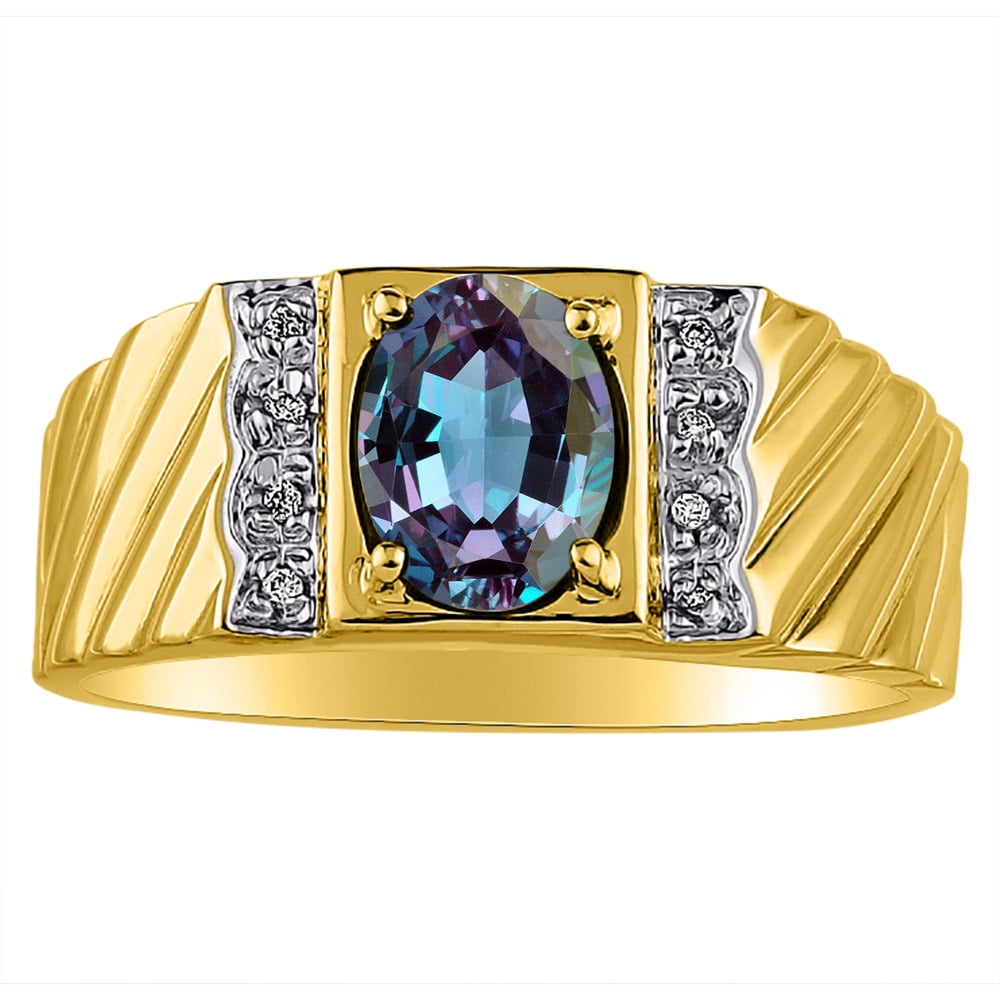 Details about   Mens Classic Oval Alexandrite Mystic Topaz Ring Set in Yellow Gold Plated Silv