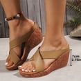 thumbnail image 4 of Rokment Women's Cork Footbed Wedges Dressy Slippers Sandals Stylish Casual Cross-Band Leather Platform Chunky Slip on High Heels Beach Summer Dress Slides Shoes Khaki Size 8.5, 4 of 7