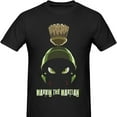 thumbnail image 1 of Camiseta de manga corta con cuello redondo para hombre, de algodón, con gráfico de Marvin el marciano de dibujos animados, color negro., 1 of 5