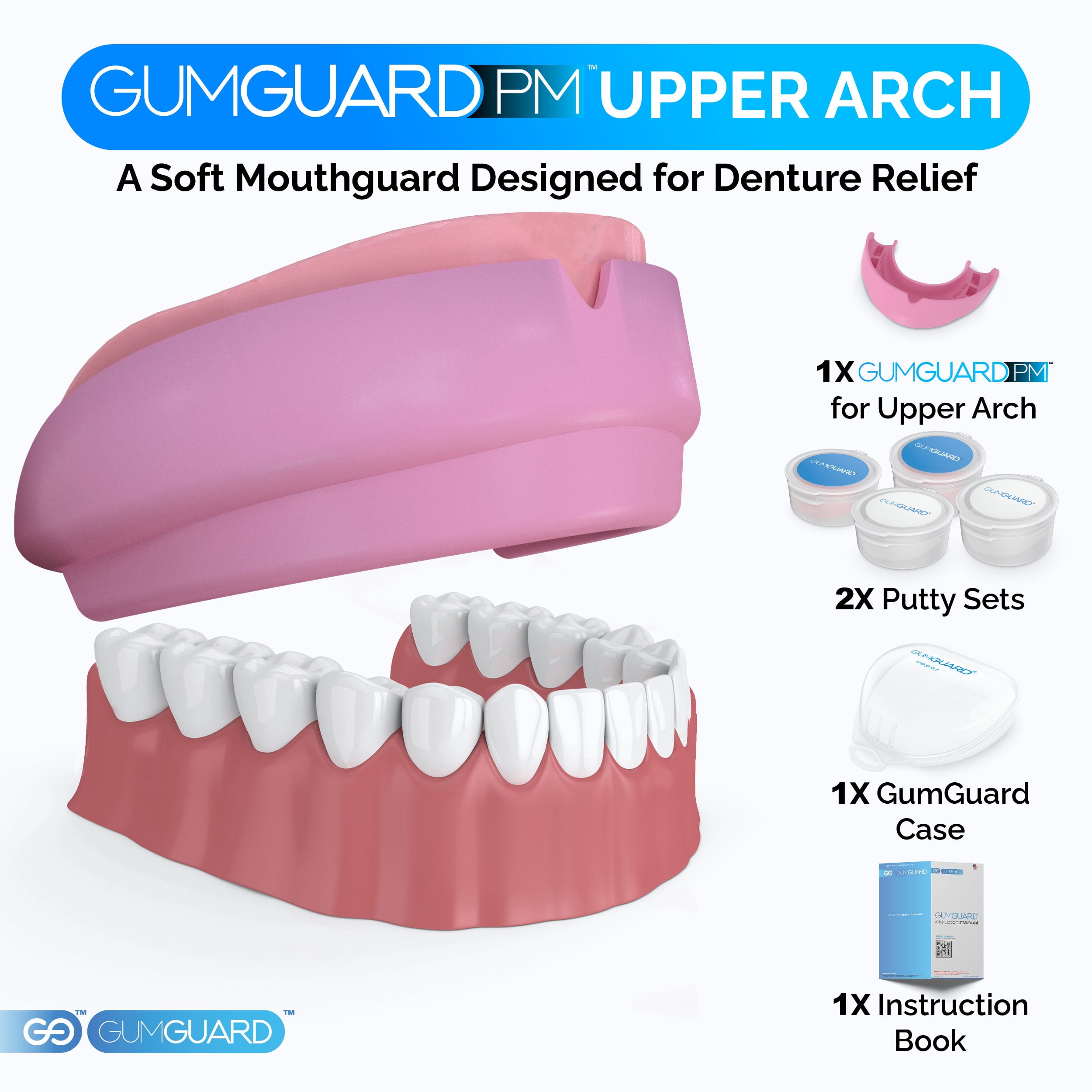 Standard GumGuard Denture Mouthguard Upper Arch Custom-Fit Overnight Guard White