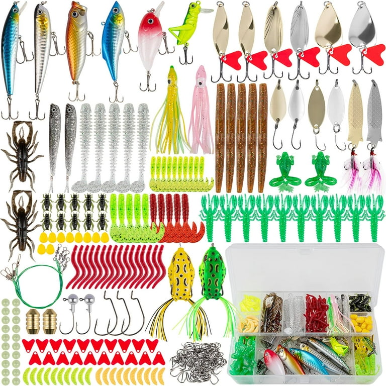 Fishing Lures Kit for Freshwater Bait Tackle Kit for Bass Trout Salmon  Fishing Accessories Tackle Box Including Spoon Lures Soft Plastic Worms  Crankbait Jigs Fishing Hooks 