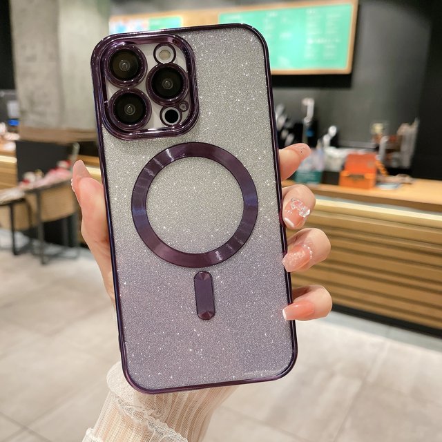 Compatible With iPhone 14Pro max Protective Case, Electroplated Magnetic Case, Cute Ultra-Thin Soft Silicone Phone Case, Shiny Gradient Color Girl Phone Case,purple