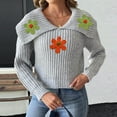 thumbnail image 4 of successthop Sweaters for Women Cropped Long Sleeve Tops Collar Pullover Outwear Ribbed Cuff Crochet Floral Clothes Gray, 4 of 6