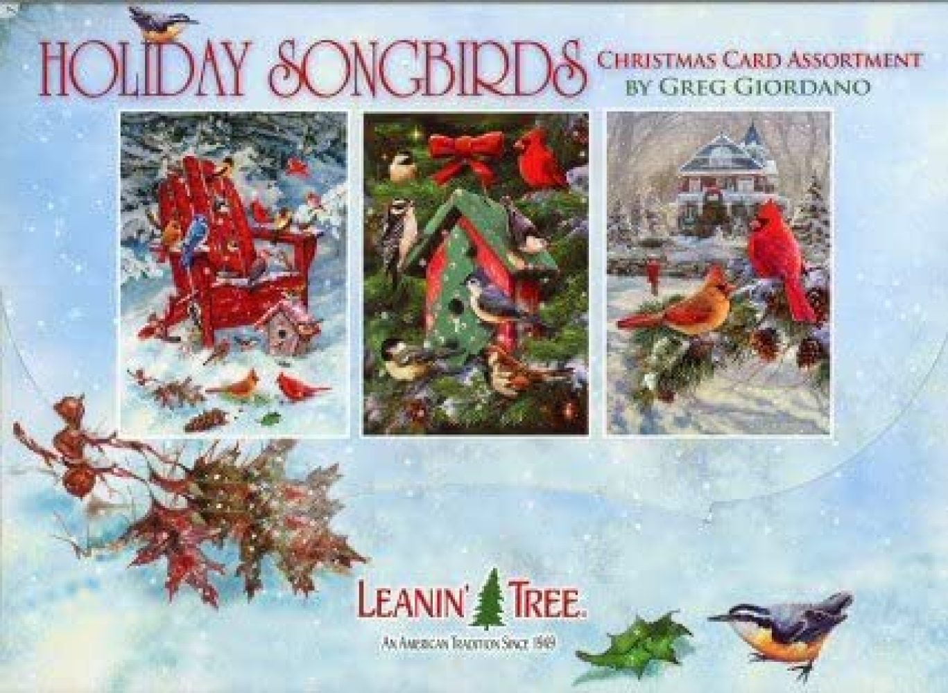 Pack of 10 Leanin' Tree Christmas cards with designed envelopes. 