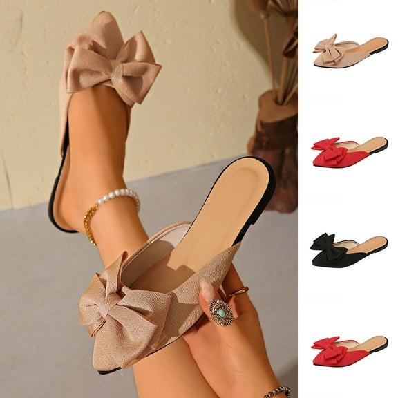 Miluxas Mules for Women Flats Comfortable Women Mules Backless Pointed Toe Flats Shoes with Bowknot Red 9.5(43)