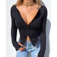 thumbnail image 3 of Women’s Zipper Design Ribbed Crop Top, Solid Color Tight-fitting Elastic Shirt for Party Club Casual, 3 of 5
