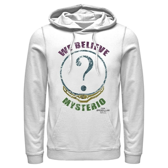 Men's Marvel Spider-Man: No Way Home We Believe Mysterio Distressed Pull Over Hoodie White Medium