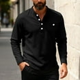 thumbnail image 2 of KHONTS Men's Long Sleeve Henley Shirts Cotton 3-Button Fall Casual T-Shirts Solid Color Soft Basic Tops Black L, 2 of 5