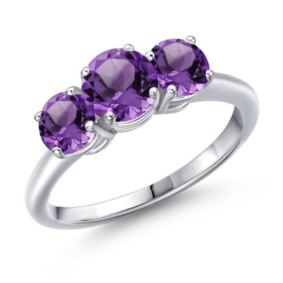 Gem Stone King 925 Sterling Silver Purple Amethyst Engagement Ring for Women | 1.95 Cttw | Round 6MM | Gemstone February Birthstone | Size 9