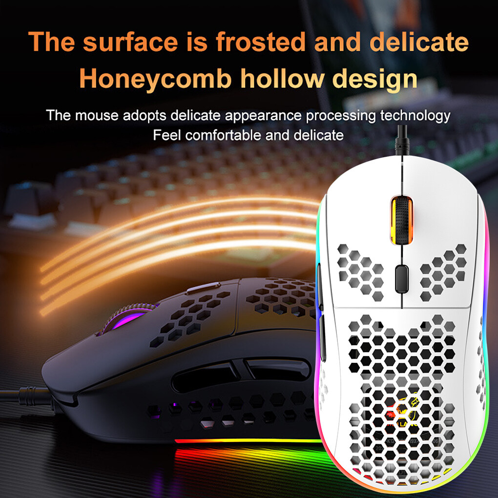 fashionhome Souris de Jeu USB Filaire Lumière RVB Souris de Jeu DPI Réglable Accessoire d'Ordinateur Portable, Blanc Blanc