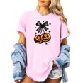 thumbnail image 2 of Halloween Jack-O-Lantern Pumpkin With Black Bow Shirt for Women, Teens & Girls Spooky Season Tee Pink Shirt Adult Large, 2 of 4