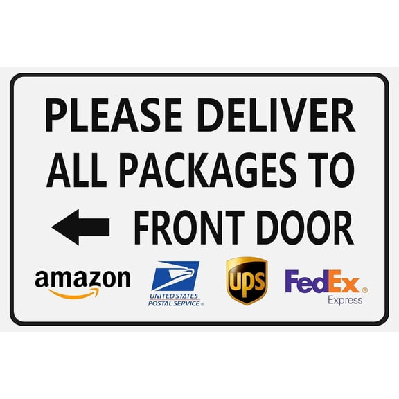 Please Deliver All Packages to Front Door - Left Arrow Outdoor Delivery Sign 14x18 Inch, Ideal for Homes, Apartments, Yards, and Porches