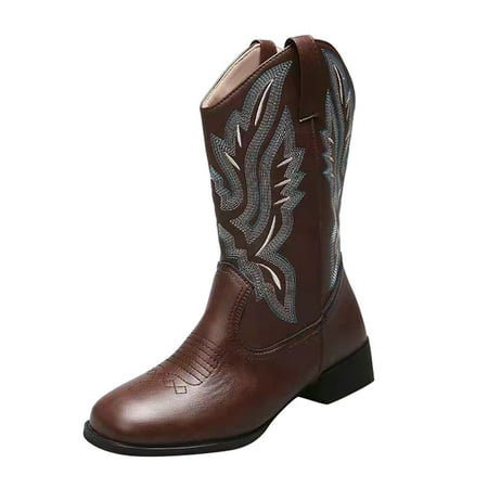 

Women Walking Shoes Women Shoes Flat Chunky Heel Embroidered Boots Square Heel Casual Soft Sole Non Slip Boots Mid-Calf Boots for Women PU Coffee