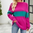 thumbnail image 5 of Lovskoo 2024 Sweaters for Women Long Sleeve Casual Stripe Round Neck Sweater Color Block Tunic Top Green, 5 of 5