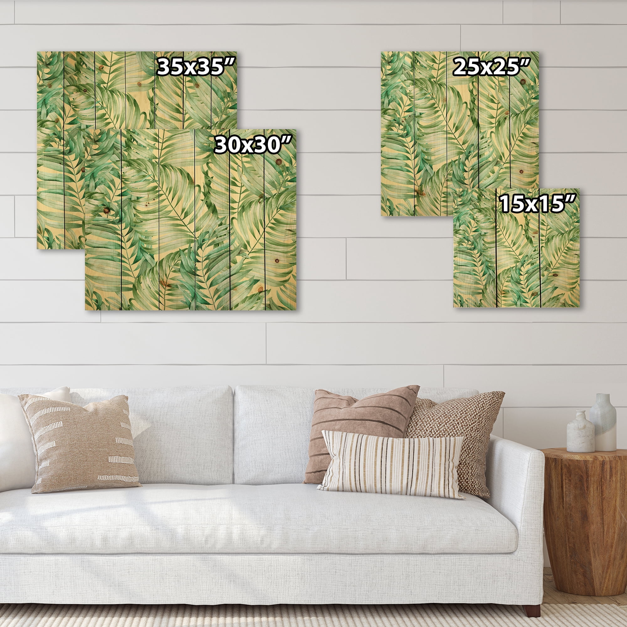 Designart 'Tropical Green Leaves of Monstera' Tropical Print on Natural Pine Wood