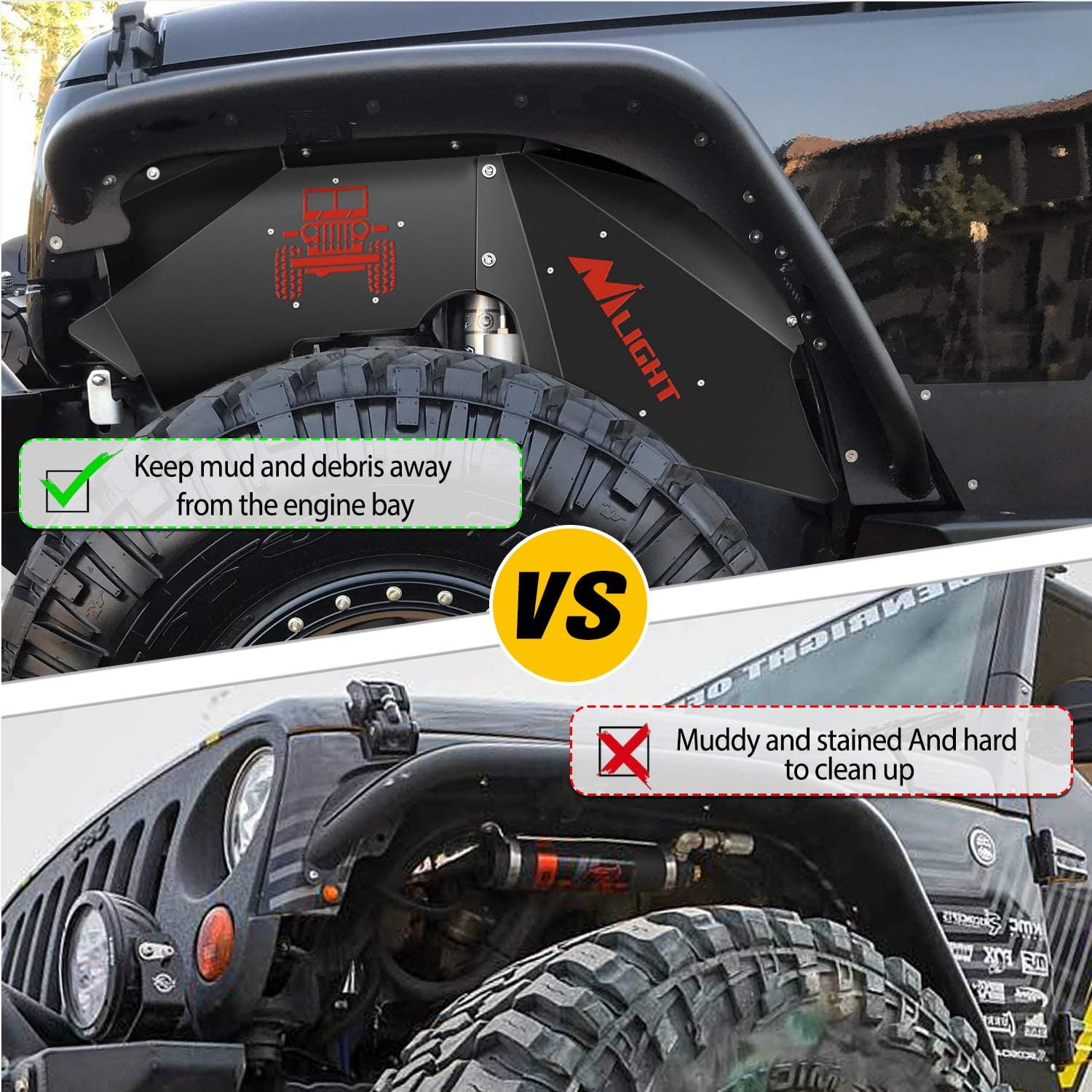 Nilight Front Inner Fender LinersWheel Cover Fit for 2007-2018 Wrangler JK JKU 4WD (4-Door/2-Door) Unlimited Bolt-on Style Fender Flares Splash Guards