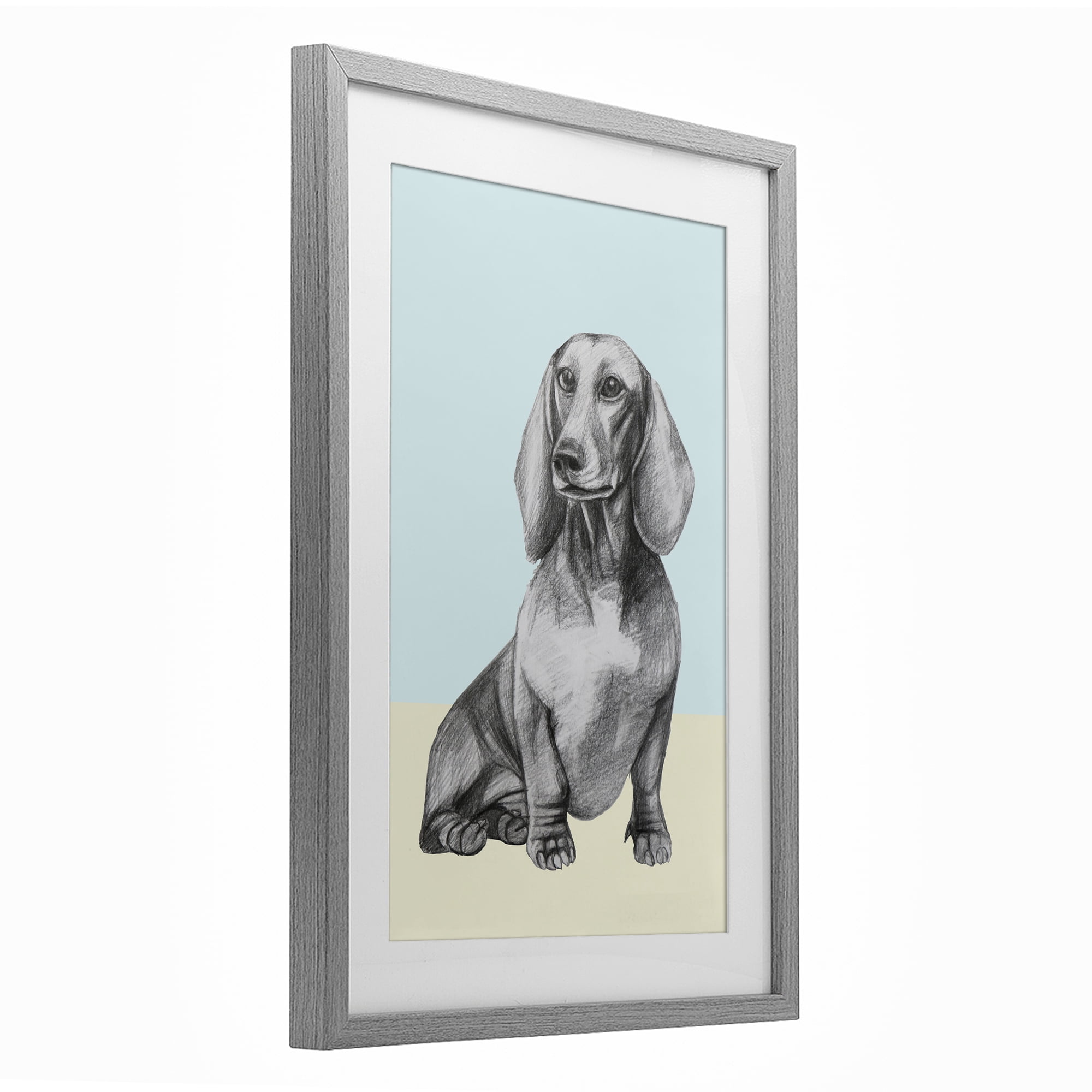 Stupell Industries Sitting Dachshund Sketch Gray Framed Print Under Glass, design by Violeta Vollmer