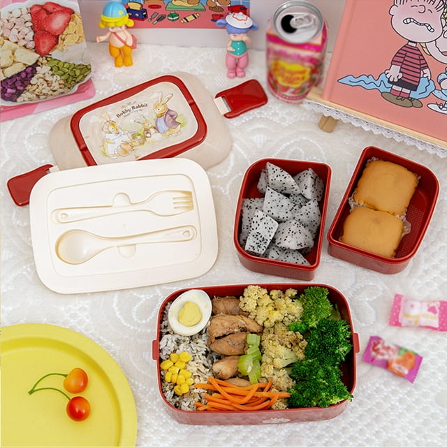 maskred Camping Support Alimentaire Compartiments à Double Couche Bento Boîtes de Rangement Enfants Boîte de Conservation de Récipient de Repas Rouge S