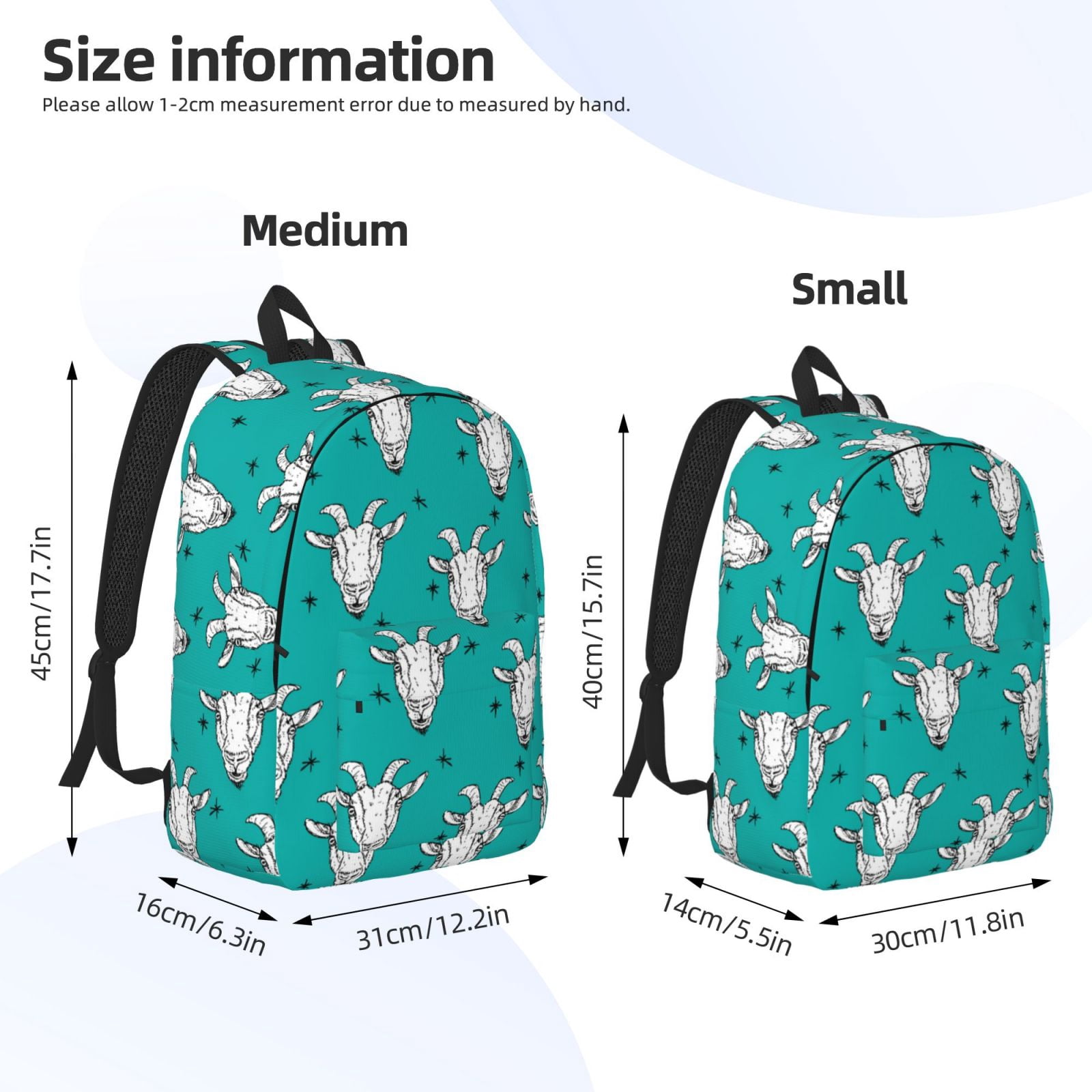 Travel Laptop Backpack - Modern Cartoon Goat Head White Lightweight Canvas Backpack, Wear Resistant Computer Backpack Bag Fit {sizeName} Laptop for Men Women with Adjustable Padded Shoulder Straps