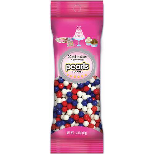 Celebrations By Sweetworks Candy Pearls 1.75 oz, Red, White & Blue