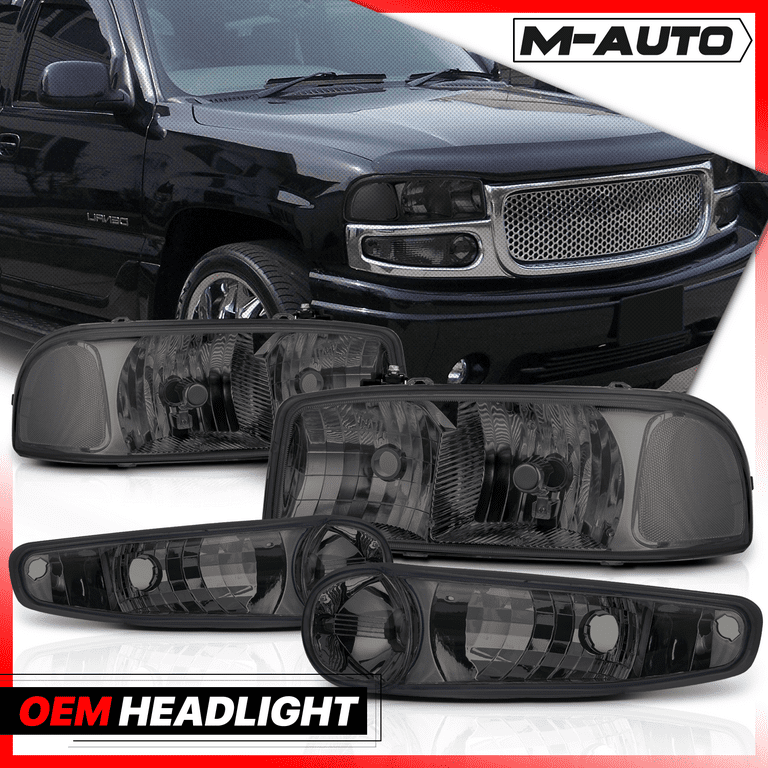 M-auto L+R Factory Style Headlight Assembly w/Clear Corner Replacement for 2001 GMC Sierra C3 / 02-06 Sierra 1500 Denali / 07 Sierra 1500 Denali