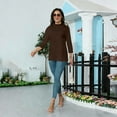 thumbnail image 7 of Mock Turtleneck Tops for Women 3/4 Sleeve Loose Fit Layering Mock Neck Tops Lightweight Blouses Dressy Casual Shirts Coffee S, 7 of 7