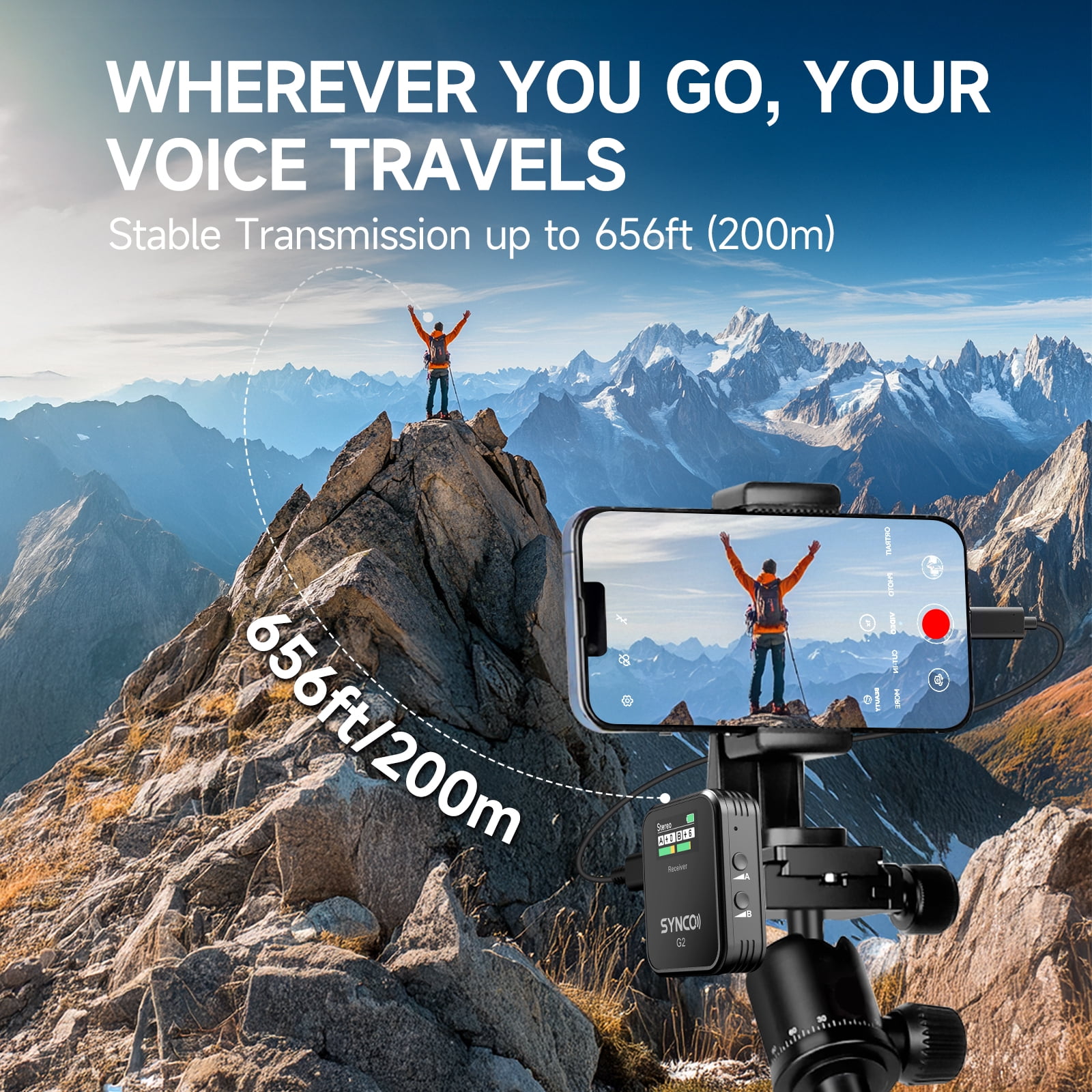 SYNCO G2(A2) 2.4G Wireless Lavalier Microphone System 2 Transmitter & 1 Receiver for Camera Smartphone Tablet Vlogging