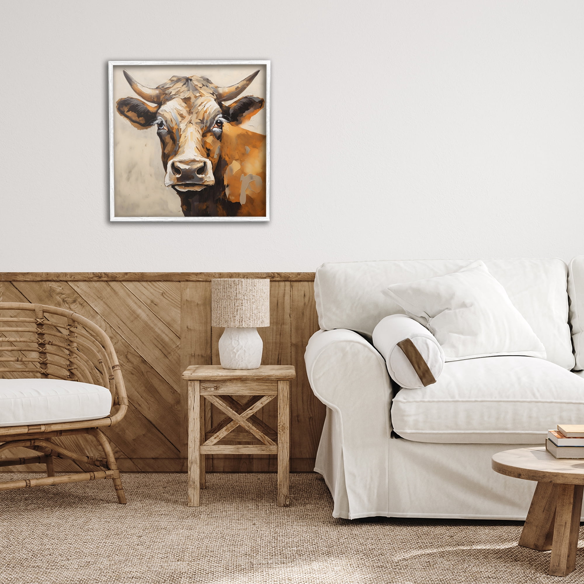 Stupell Industries Beautiful Brown Bovine White Framed Giclee Art, design by Creative Studio
