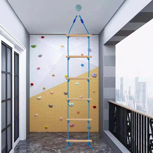 Escalera de Cuerda para Acampar para Niños de Madera Azul 6 Escalones Perfecl