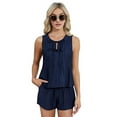 thumbnail image 3 of Women'S Summer Two-Piece Sleeveless Linen Suit Dark Blue XXL, 3 of 9