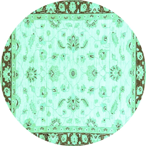 Ahgly Company Indoor Round Oriental Turquoise Blue Traditional Area Rugs, 4' Round